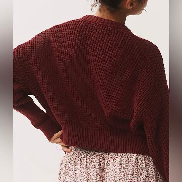 New Pilcro Wine Red Waffle Knit Sweater Size Medium‎ - Picture 4 of 7